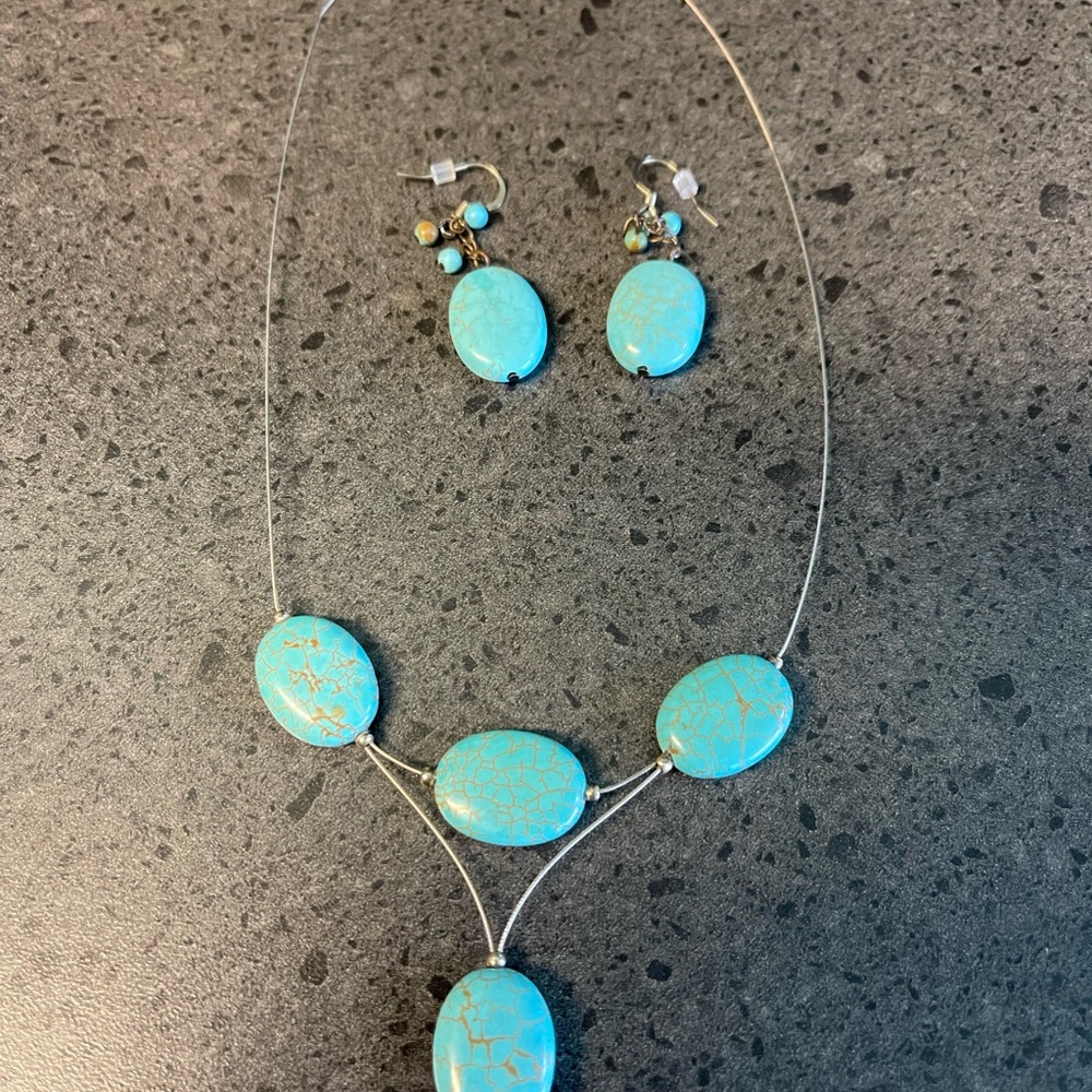 Turquoise Stone Necklace and Earring Set